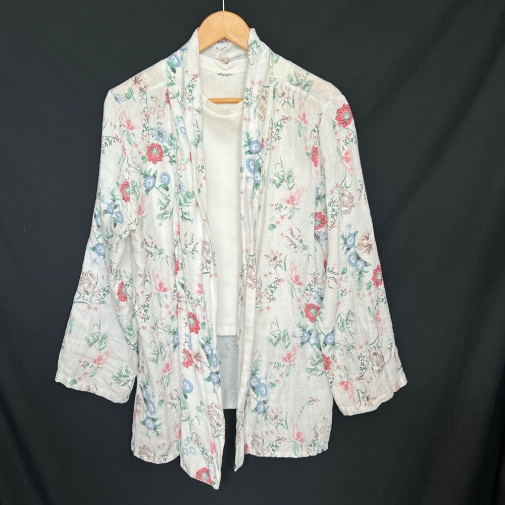 Bella Umbra Open Front Jacket 100% Linen Floral Lightweight Italy Pastel Size XL